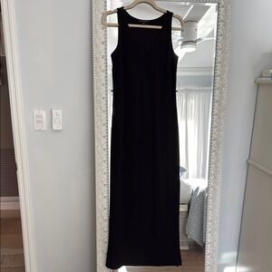 Boston Proper Black Sheath Maxi Dress XS, V Neck and side slit. Excellent cond